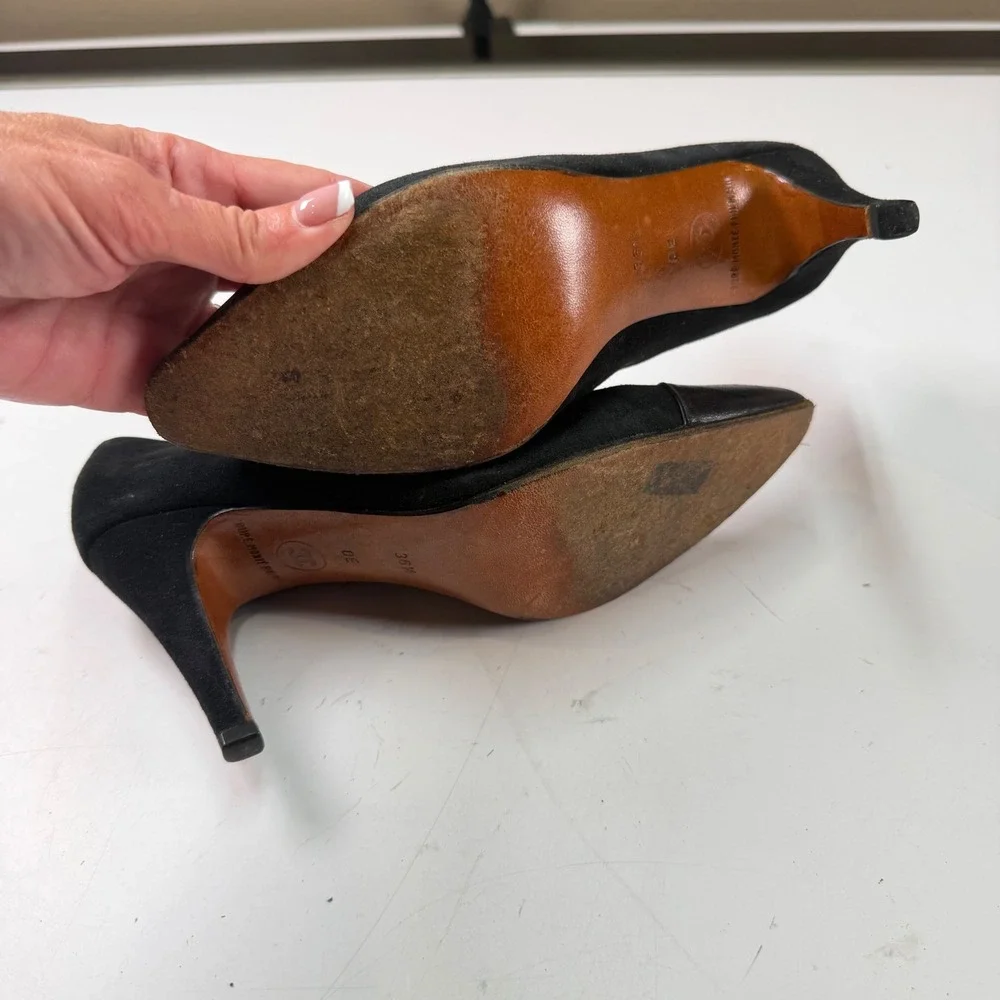 Chanel Vintage Black Leather Cap Toe Pumps Heels EU 36.5 (US Size 6.5)